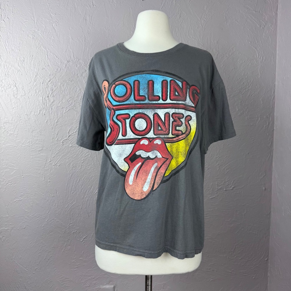 XL Grey Rolling Stones Tshirt 100% cotton 2023 70s rock Band tee distressed logo - Picture 1 of 6